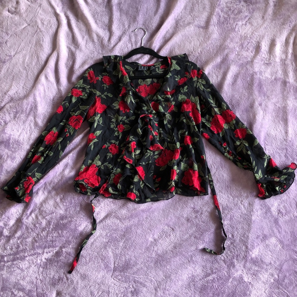 INC International Concepts Silk Ruffles Wrap Top